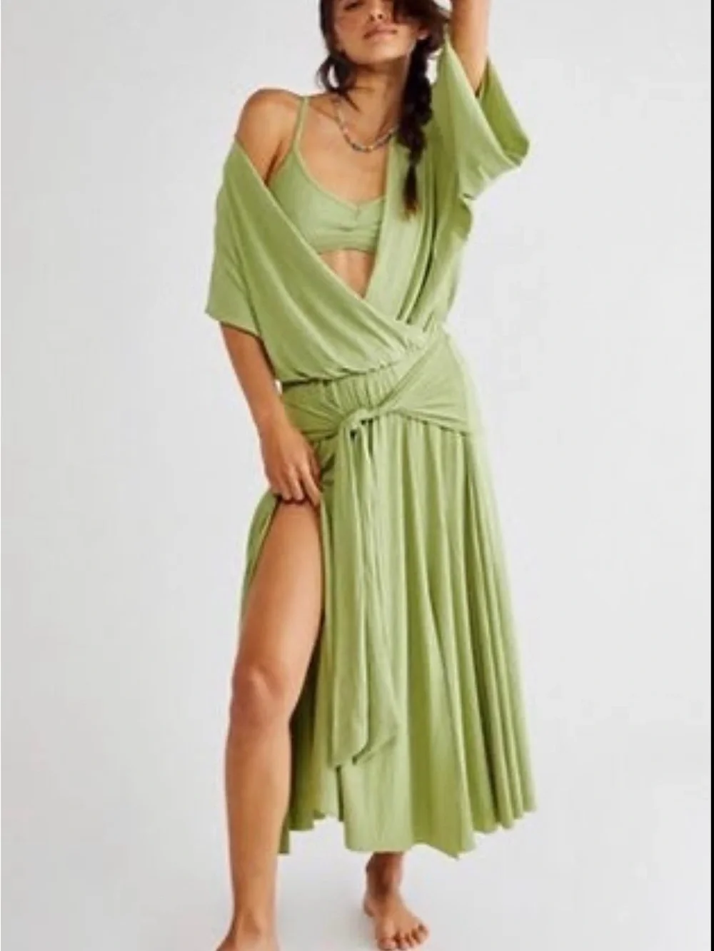 Free People Beach Kauai Midi Wrap Dress ONLY Green Size Small